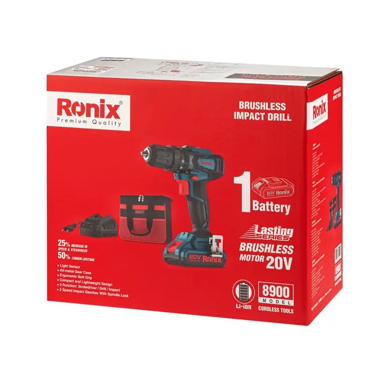 دریل پیچ گوشتی شارژی 8900 رونیکس 20 ولت براشلس RONIX