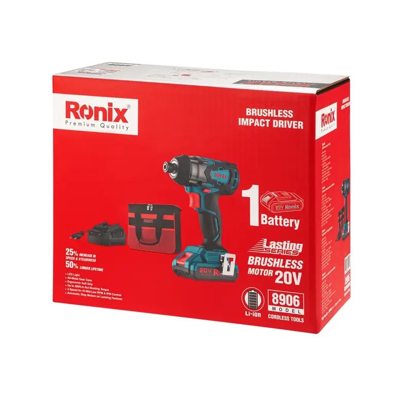 پیچ گوشتی شارژی 8906 رونیکس 20 ولت براشلس RONIX