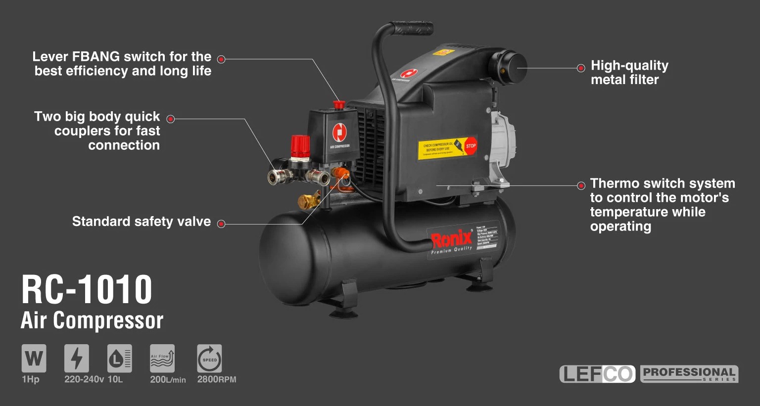 کمپرسور باد RC-1010 رونیکس 10 لیتری RONIX