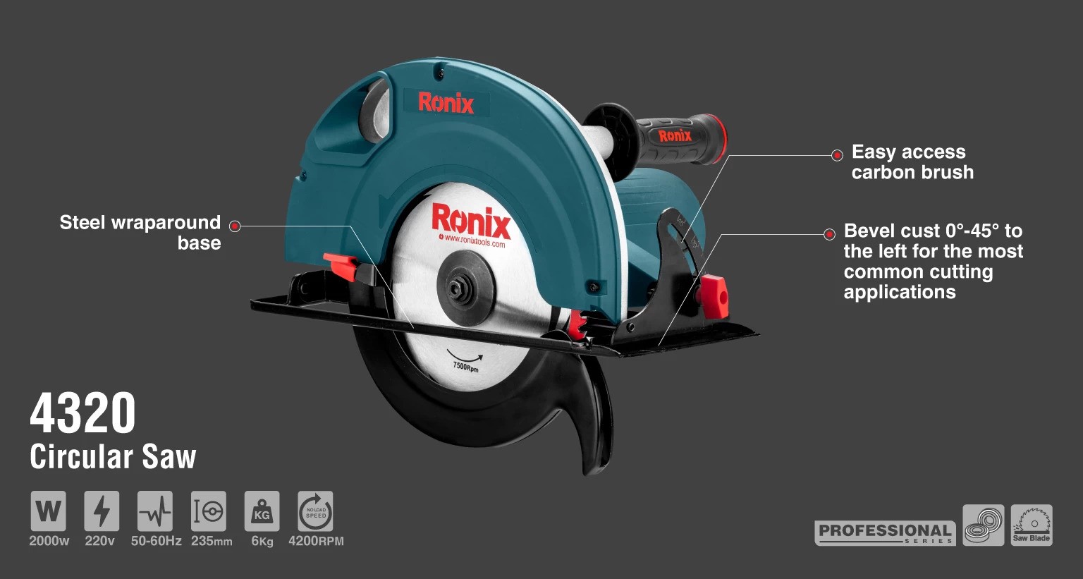 اره برقی گرد بر 4320 رونیکس 235 میلی متری 2000 وات RONIX