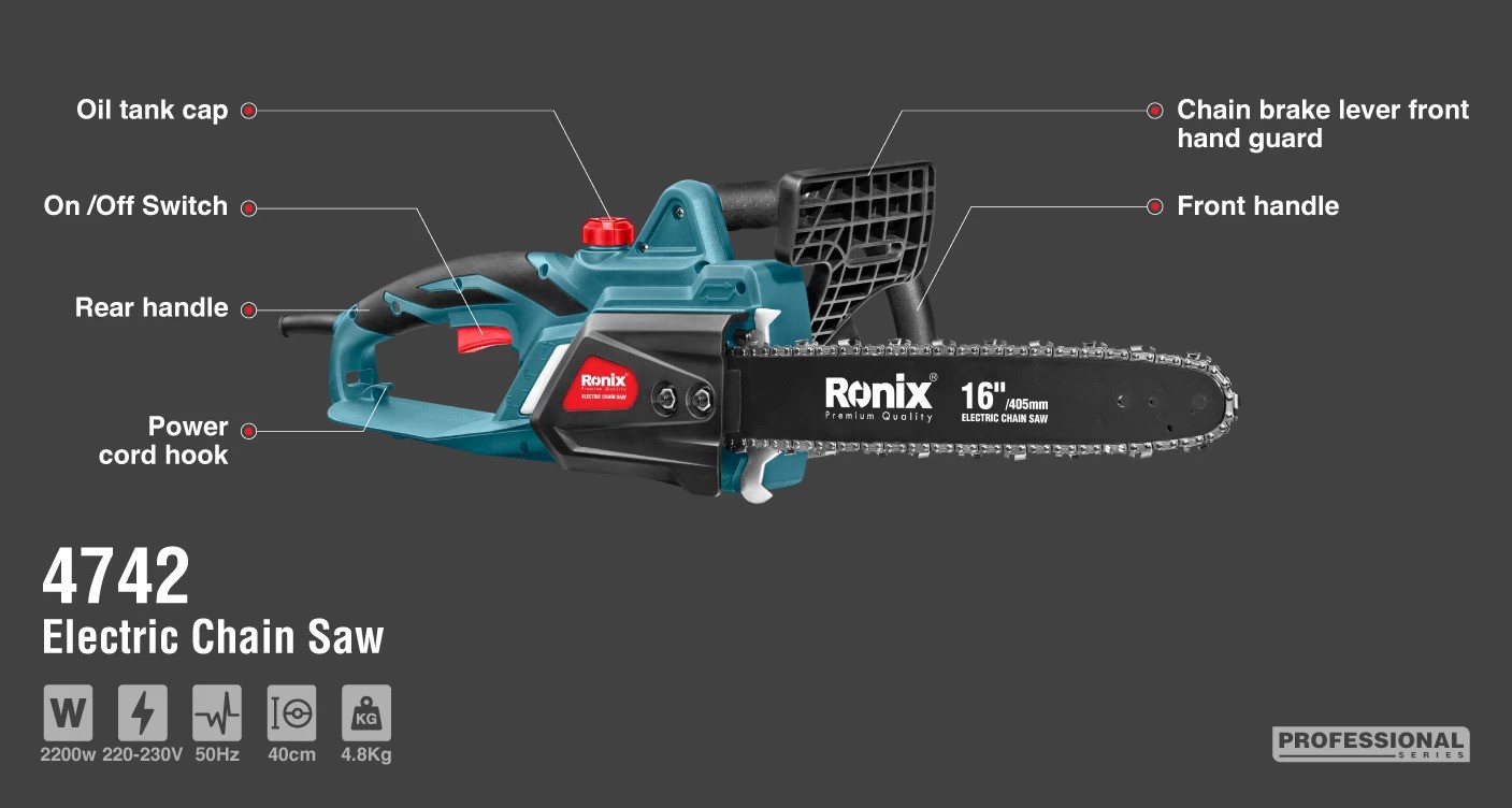 اره درخت بُر برقی مدل 4742 رونیکس 40 سانتی متر 2200 وات RONIX